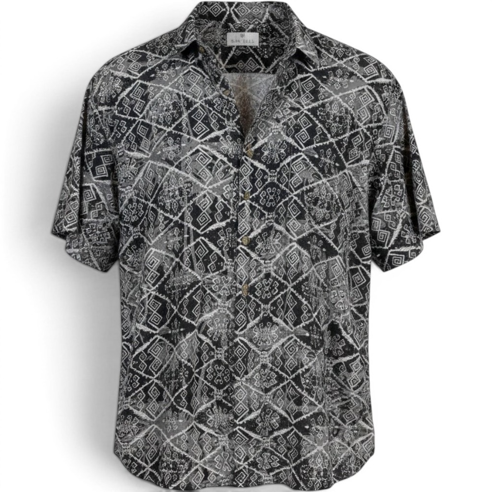 Oak Hill Mens 3XL Black Grey Geometric Tribal Print Aztec Short Sleeve Dad Shirt